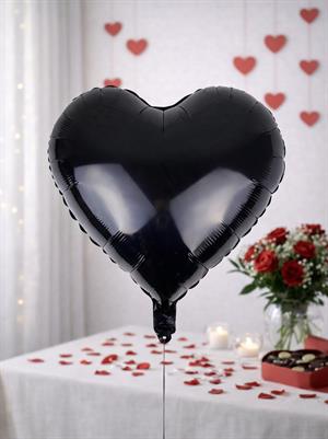 Kalp Folyo Balon Doğum Günü Parti Balonu Siyah 18 inc- 45 cm