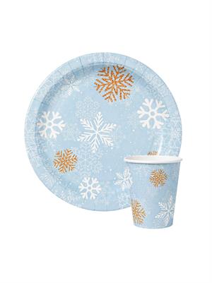 Kar Tanesi Temalı Tabak Bardak Set Karton Doğum Günü Seti 8li
