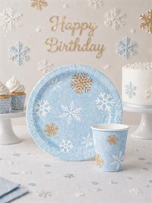Kar Tanesi Temalı Tabak Bardak Set Karton Doğum Günü Seti 8li