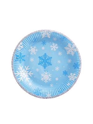 Kar Tanesi Temalı Tabak Karton Doğum Günü Tabağı Açık Mavi 8li