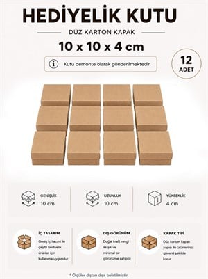 Karton Kapaklı Kutu 10X10X4 Cm 12Li