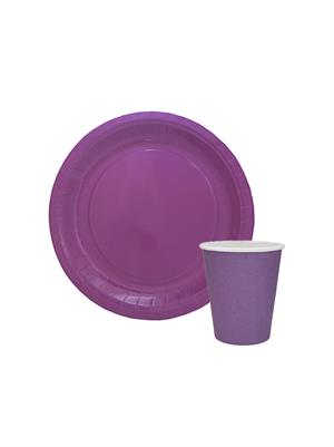 Karton Tabak Bardak Set Doğum Günü Parti Seti Mor 8 Adet 