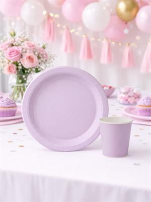 Karton Tabak Bardak Set Doğum Günü Parti Seti Lila 8 Adet 