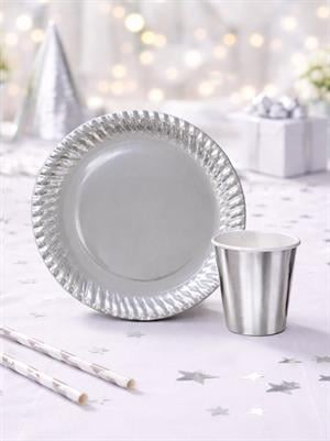 Karton Tabak Bardak Set Gümüş 8li