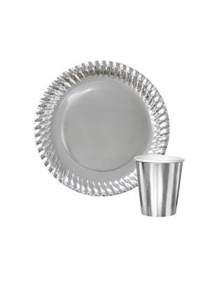 Karton Tabak Bardak Set Gümüş 8li