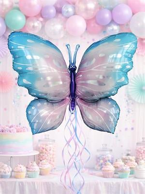 Kelebek Folyo Balon Doğum Günü Parti Balonu Mavi 98 cm