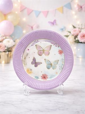 Kelebek Temalı Tabak Karton Doğum Günü Tabağı 8li