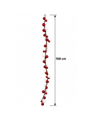 Kırmızı Beyaz Yılbaşı Toplu Garland 198 cm – Yılbaşı Sarkıt Dekoru Kapı Duvar ve Masa Süsü