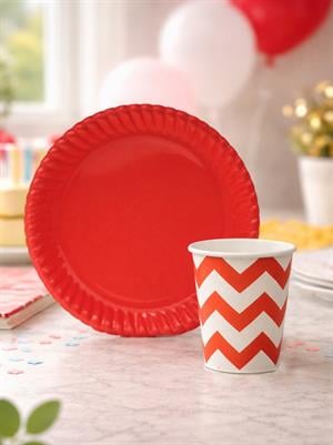 Kırmızı Karton Tabak & Bardak Seti 8 li