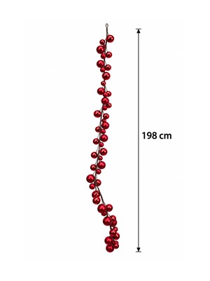 Kırmızı Yılbaşı Toplu Garland 198 cm – Yılbaşı Sarkıt Dekoru Kapı Duvar ve Masa Süsü