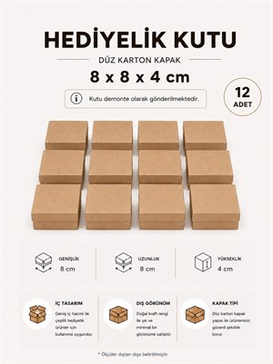 Kraft Karton Hediye Kutusu – Takı ve Nikâh Şekeri Kutusu 8x8x4 cm 12li Paket