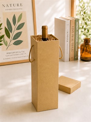 Kraft Karton Şişe Taşıma Kutusu – Hediye Kutusu Kapaklı İpli 10X10X38 cm