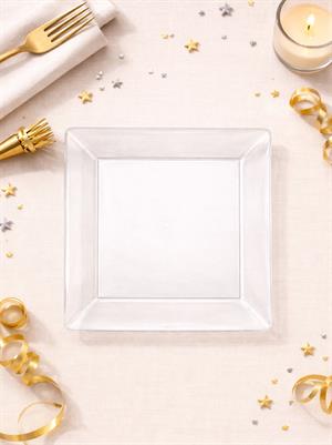 Lüks Mika Kare Tabak Plastik Parti Tabağı Şeffaf 22 cm 10lu