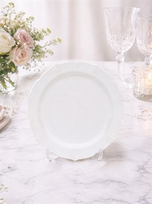 Lüks Mika Tabak Vintage Desenli Plastik Parti Tabağı Beyaz 22 cm 6lı