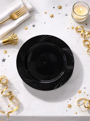 Lüks Plastik Mika Tabak Parti Tabağı Siyah 23 Cm 6lı