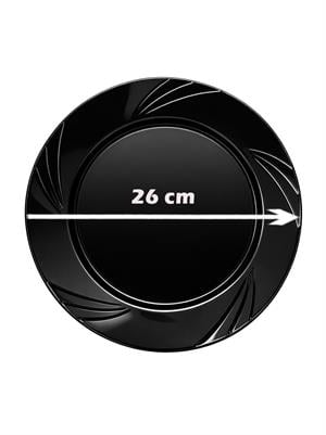 Lüks Plastik Mika Tabak Parti Tabağı Siyah 26 cm 6lı 