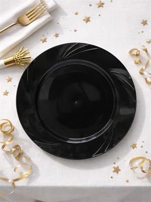 Lüks Plastik Mika Tabak Parti Tabağı Siyah 26 cm 6lı 