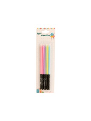 Makaron Renkli İnce Pasta Mumları – Doğum Günü Parti Mumu 15 cm 6lı
