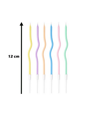 Makaron Renkli Sprial Pasta Mumları – Doğum Günü Parti Mumu 12 cm 6lı