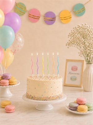 Makaron Renkli Sprial Pasta Mumları – Doğum Günü Parti Mumu 12 cm 6lı
