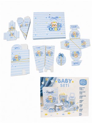 Mavi Ayıcıklı Baby Parti Seti – 80 Parça Bebek Doğum Günü & Mevlüt Seti