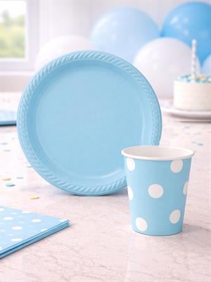 Mavi Plastik Tabak & Karton Bardak Seti – Doğum Günü Parti Malzemesi 24lü 
