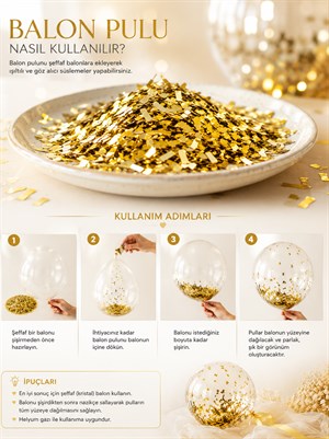 Metalik Balon İçi Konfeti Balon Pulu Altın