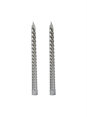 Metalik Gümüş Spiral Şamdan Mum – Dekoratif Masa Dekoru 2li