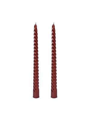 Metalik Kırmızı Spiral Şamdan Mum – Dekoratif Masa Dekoru 2li