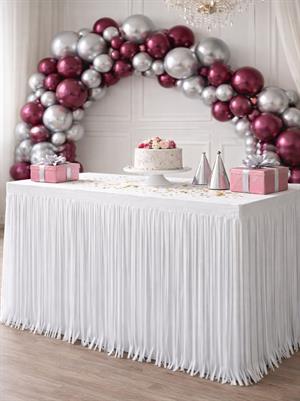 Metalize Masa Eteği Püsküllü Parti Masa Eteği Beyaz