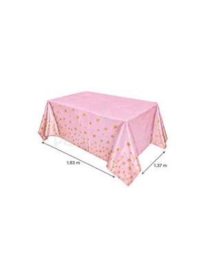 Metalize Masa Örtüsü Gold Yıldız Desenli Pembe 137 x 183 cm