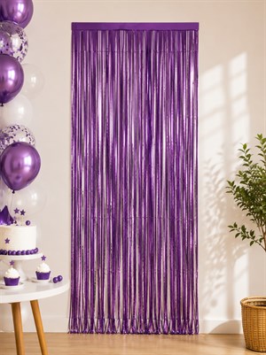 Metalize Parti Perdesi Kapı ve Fon Perdesi Mor 90X200