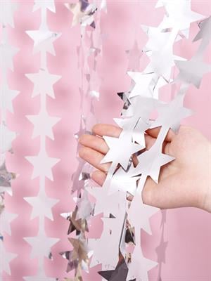 Metalize Yıldız Parti Perdesi Kapı ve Fon Perdesi Gümüş