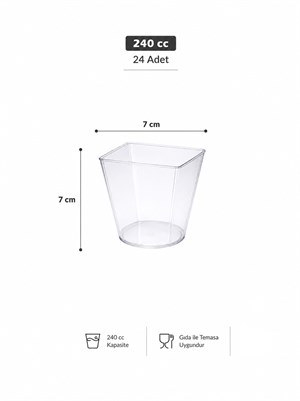 Mika Plastik Mini Kare Sunum Kasesi Şeffaf Kap 240 ml 24lü