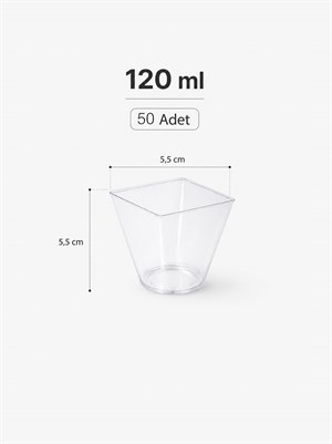 Mika Plastik Mini Kare Sunum Kasesi Şeffaf  Kap 120 ml 50li