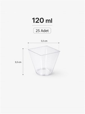 Mika Plastik Mini Kare Sunum Kasesi Şeffaf Kap 120 ml 25li