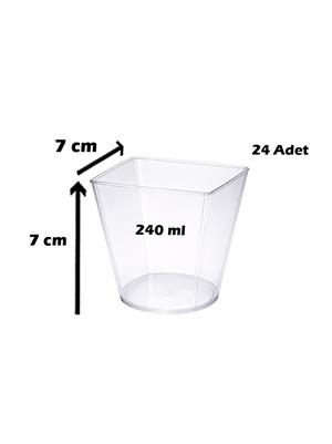 Mika Plastik Mini Kare Sunum Kasesi Şeffaf Kap 240 ml 24lü