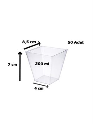 Mika Plastik Mini Kare Sunum Kasesi Şeffaf Kap 200 ml 50li