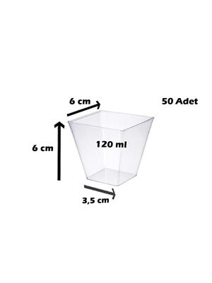 Mika Plastik Mini Kare Sunum Kasesi Şeffaf  Kap 120 ml 50li