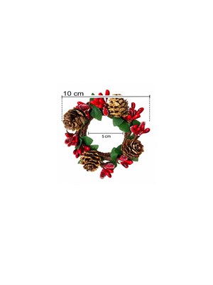 Mini Kozalaklı Yılbaşı Peçetelik 5 cm 6lı – Kırmızı Berry Süslemeli Mumluk