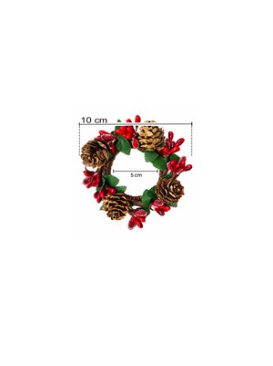 Mini Kozalaklı Yılbaşı Peçetelik 5 cm 2li – Kırmızı Berry Süslemeli Mumluk