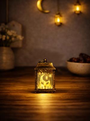 Mini Ramazan Feneri – Led Işıklı Pilli Eskitme Detaylı Altın 10 cm