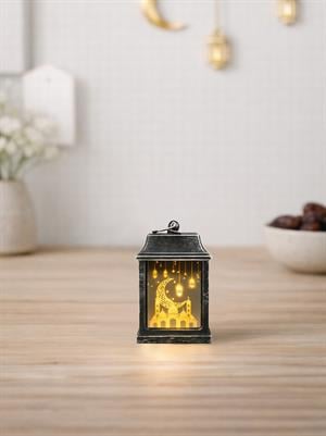 Mini Ramazan Feneri – Led Işıklı Pilli Eskitme Detaylı Gümüş 10 cm