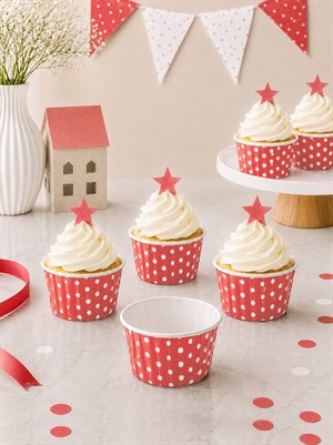 Muffin Kek Kapsülü Kırmızı Puantiyeli Kağıt Cupcake Kalıbı 25Li