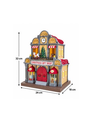 Müzikli Hareketli Işıklı Yılbaşı Dekoru Christmas Gift Shop 32 cm