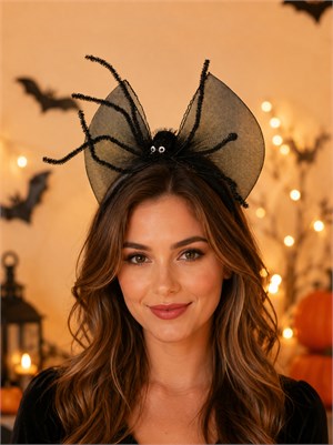 Örümcek Figürlü Halloween Parti Tacı Kurdeleli Cadılar Bayramı Aksesuarı