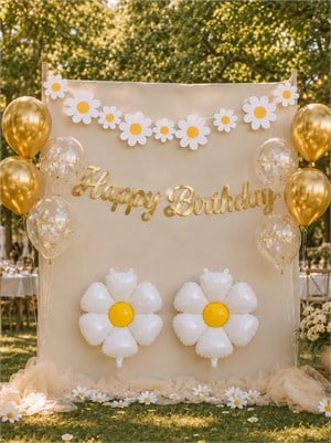Papatya Konsept Doğum Günü Süsleme Seti Gold Happy Birthday Yazılı