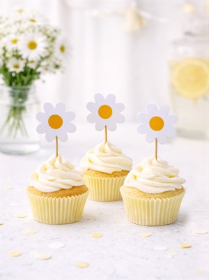 Papatya Temalı Cupcake Kürdanı Pasta Süsü 10lu