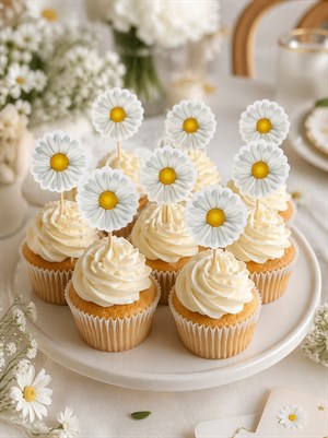 Papatya Temalı Kürdan Papatya Figürlü Cupcake Kürdanı Pasta Süsü 10lu