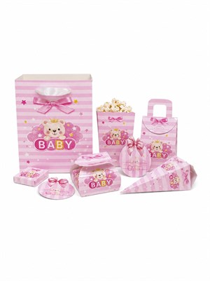 Pembe Ayıcıklı Baby Parti Seti – 80 Parça Bebek Doğum Günü & Mevlüt Seti